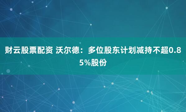 财云股票配资 沃尔德：多位股东计划减持不超0.85%股份