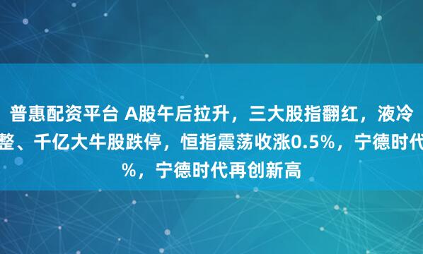 普惠配资平台 A股午后拉升，三大股指翻红，液冷服务器调整、千亿大牛股跌停，恒指震荡收涨0.5%，宁德时代再创新高